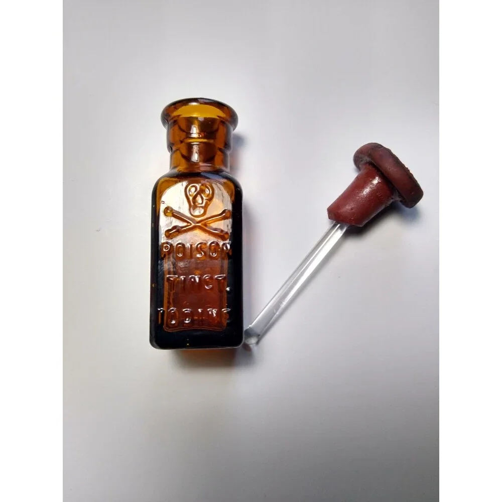Amber Glass Poison Bottle Tincture Iodine Skull Crossbones Apothecary K2 Dauber